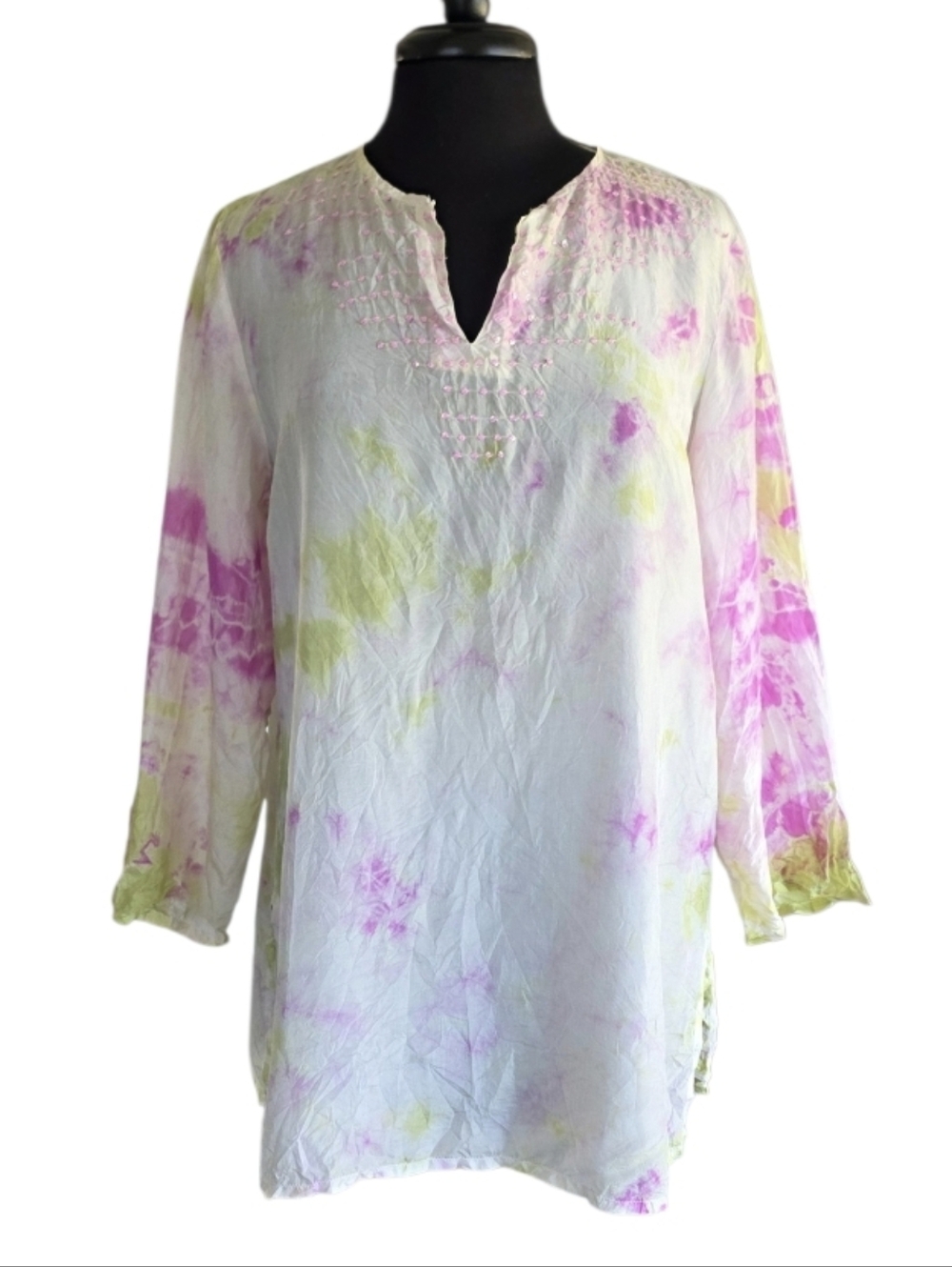 Vintage Silk Tie-Dye Cotton Tunic in Pink and Lime Peppermint Bay Large?